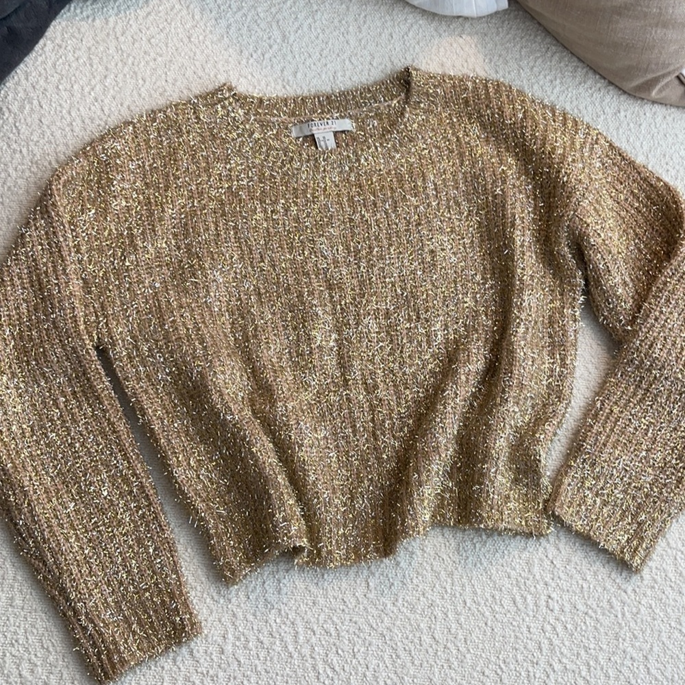 Fuzzy gold cropped sweater extra small